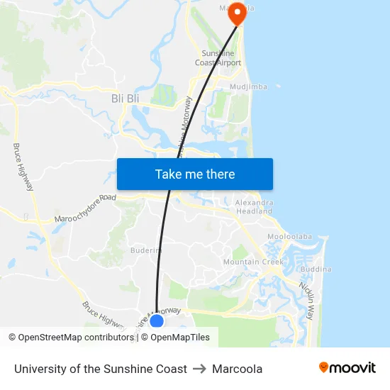 University of the Sunshine Coast to Marcoola map