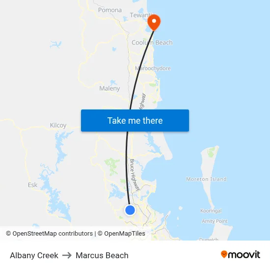 Albany Creek to Marcus Beach map