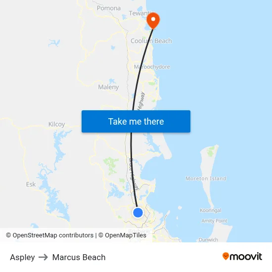 Aspley to Marcus Beach map