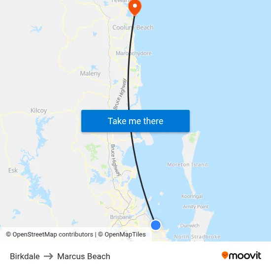 Birkdale to Marcus Beach map