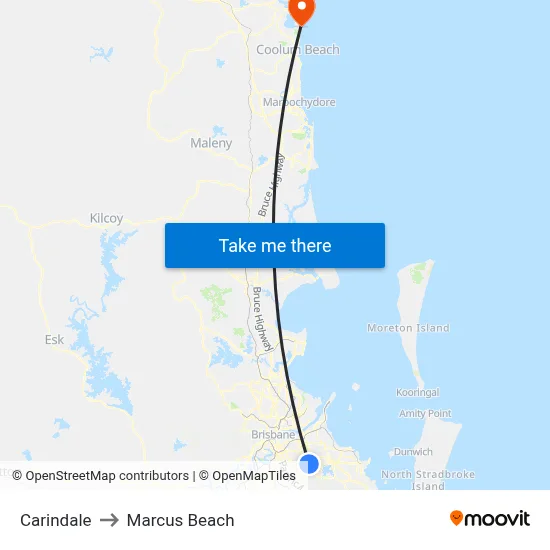 Carindale to Marcus Beach map