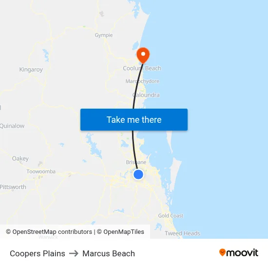 Coopers Plains to Marcus Beach map