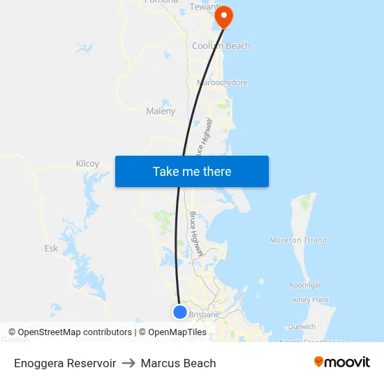 Enoggera Reservoir to Marcus Beach map