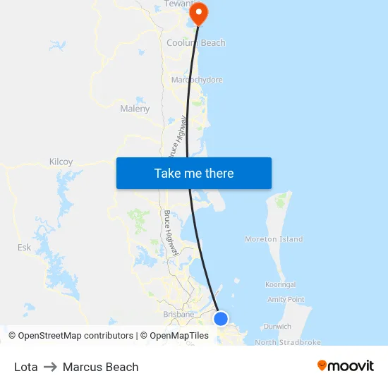 Lota to Marcus Beach map
