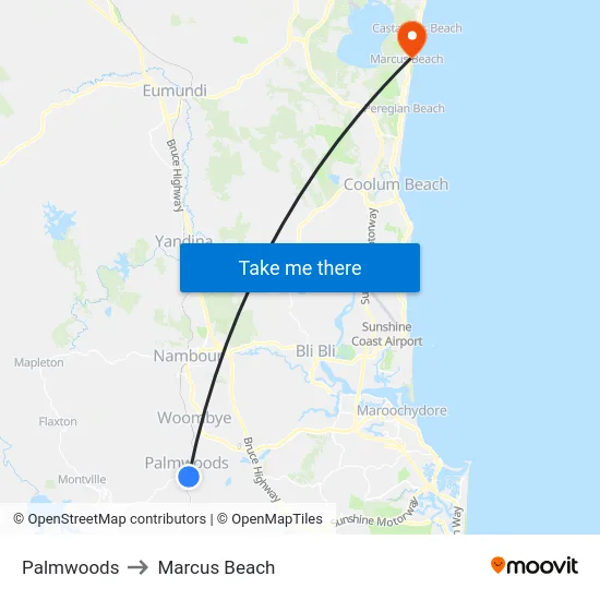 Palmwoods to Marcus Beach map