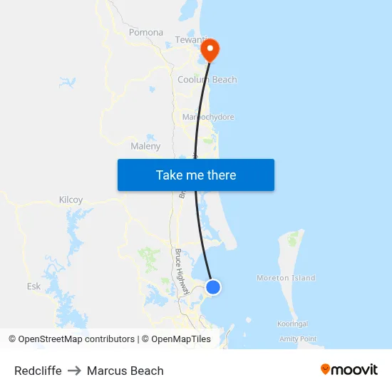 Redcliffe to Marcus Beach map