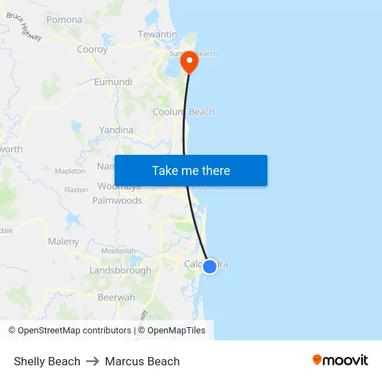 Shelly Beach to Marcus Beach map