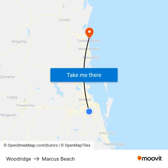 Woodridge to Marcus Beach map