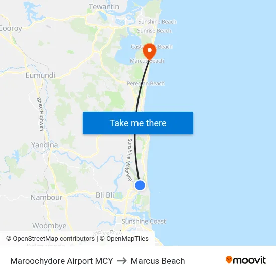 Maroochydore Airport MCY to Marcus Beach map