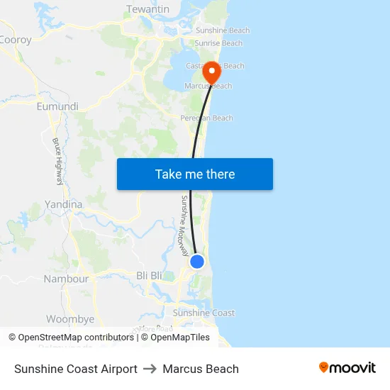 Sunshine Coast Airport to Marcus Beach map