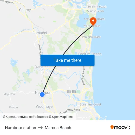 Nambour station to Marcus Beach map