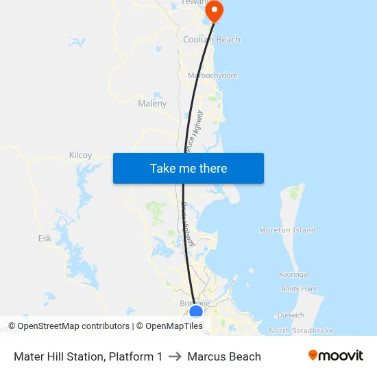 Mater Hill Station, Platform 1 to Marcus Beach map