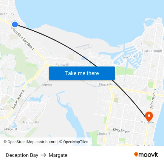 Deception Bay to Margate map