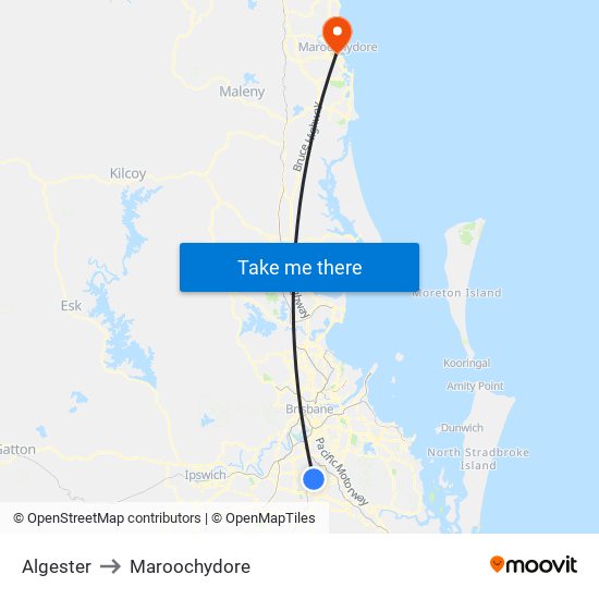 Algester to Maroochydore map