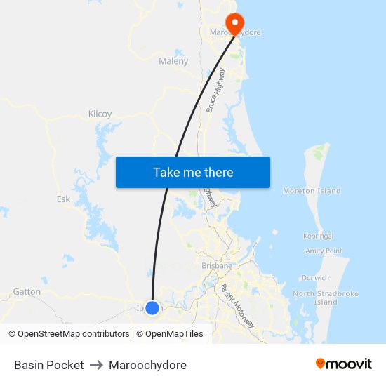 Basin Pocket to Maroochydore map