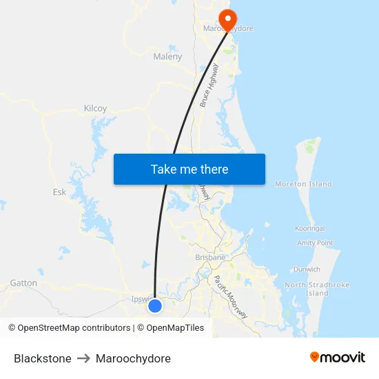 Blackstone to Maroochydore map