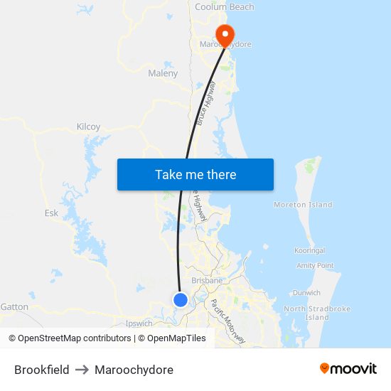 Brookfield to Maroochydore map