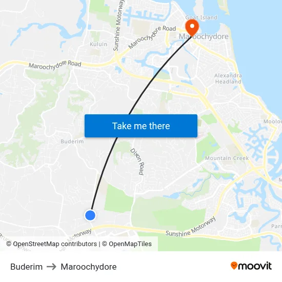 Buderim to Maroochydore map