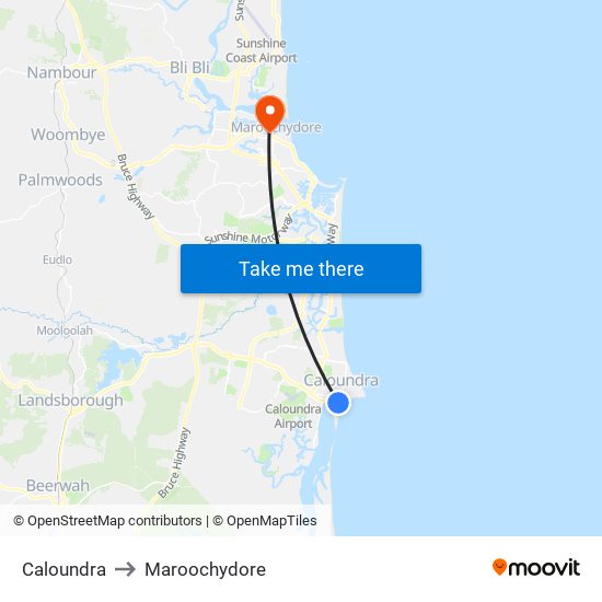 Caloundra to Maroochydore map