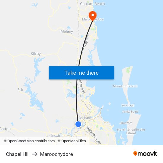 Chapel Hill to Maroochydore map