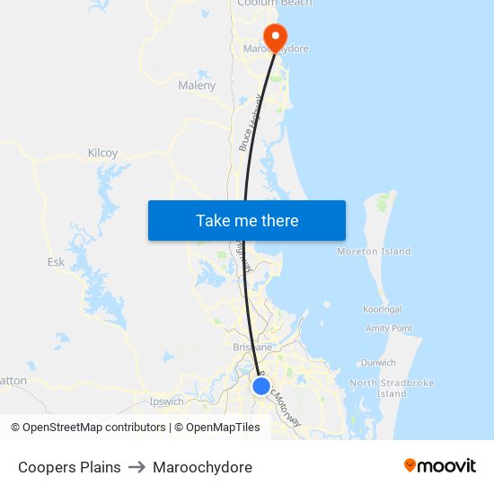 Coopers Plains to Maroochydore map