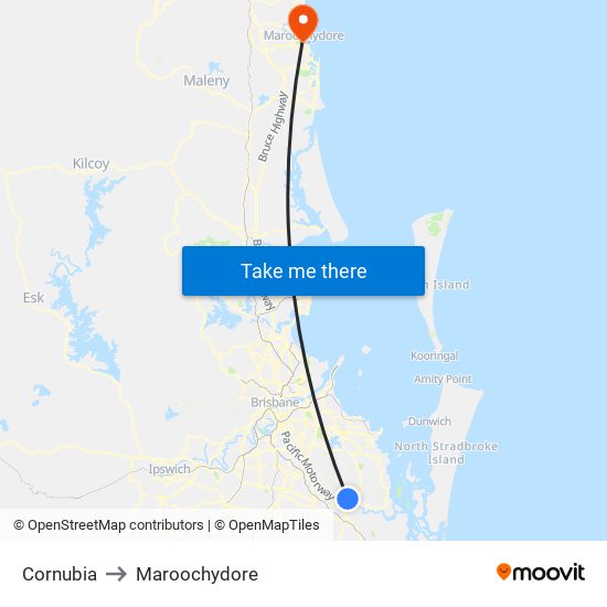 Cornubia to Maroochydore map