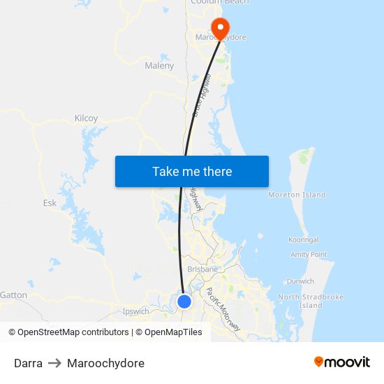 Darra to Maroochydore map