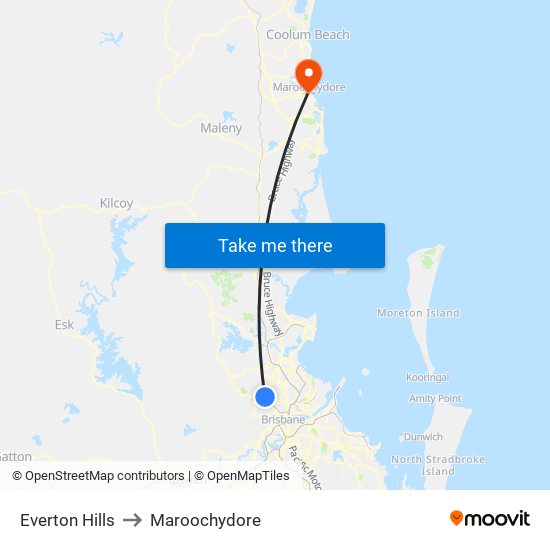 Everton Hills to Maroochydore map