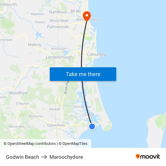 Godwin Beach to Maroochydore map