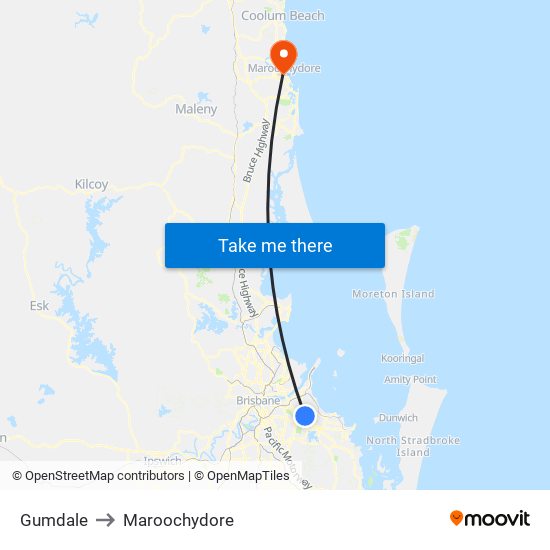 Gumdale to Maroochydore map