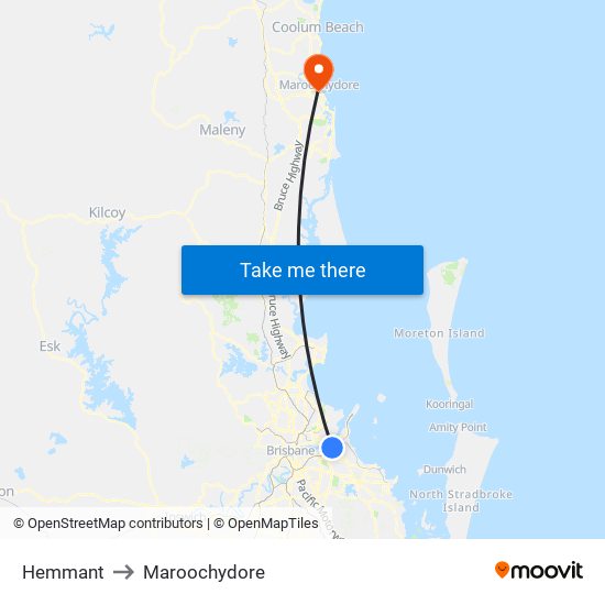 Hemmant to Maroochydore map