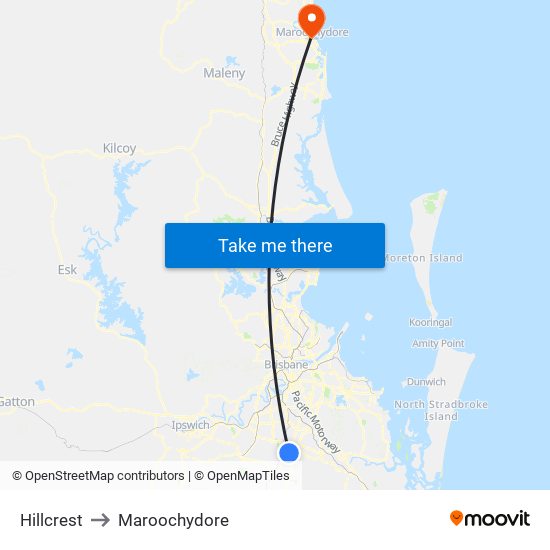 Hillcrest to Maroochydore map
