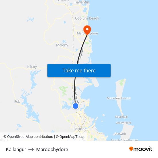 Kallangur to Maroochydore map