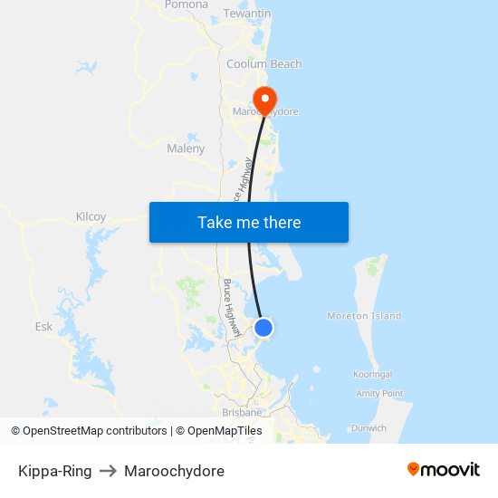 Kippa-Ring to Maroochydore map