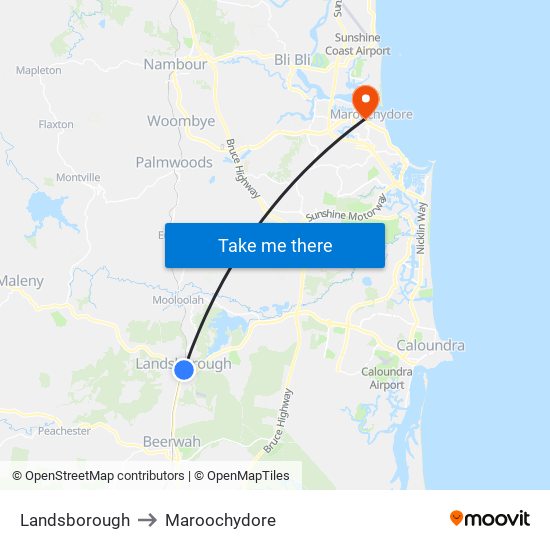 Landsborough to Maroochydore map