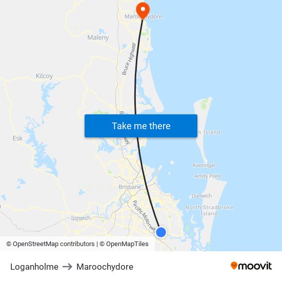 Loganholme to Maroochydore map