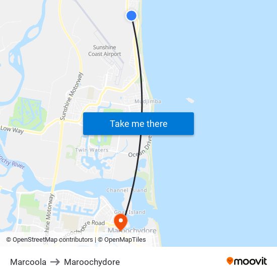 Marcoola to Maroochydore map