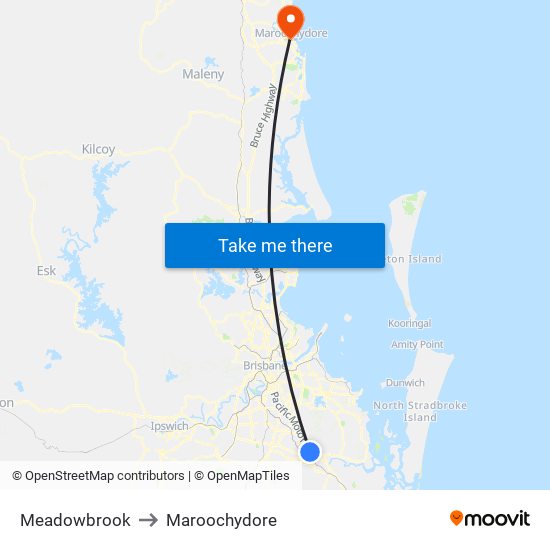 Meadowbrook to Maroochydore map