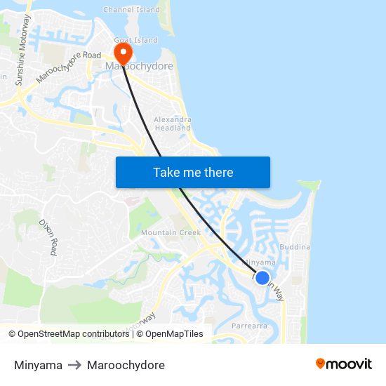 Minyama to Maroochydore map