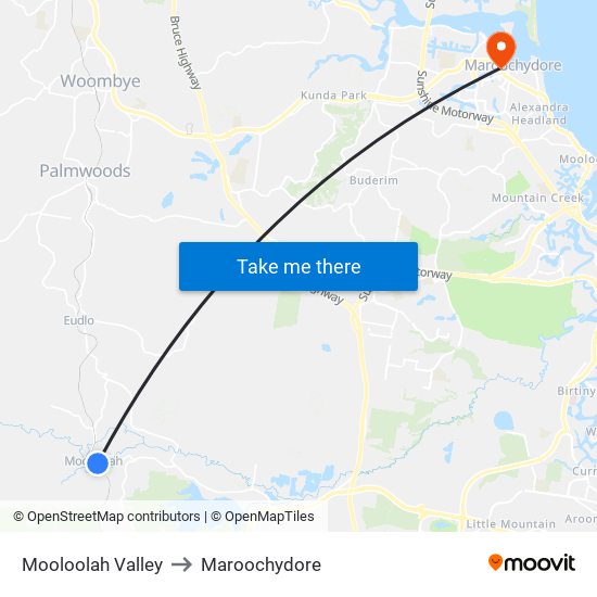 Mooloolah Valley to Maroochydore map