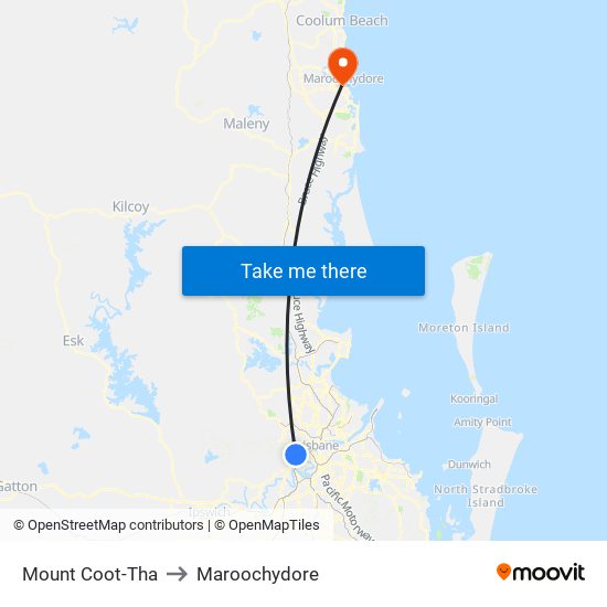 Mount Coot-Tha to Maroochydore map