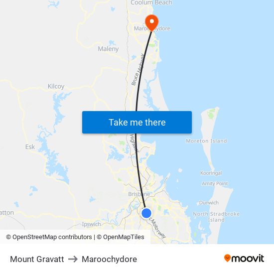 Mount Gravatt to Maroochydore map