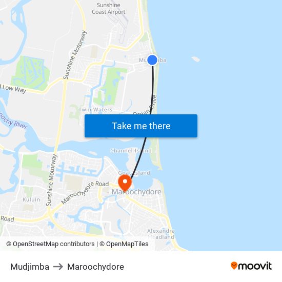 Mudjimba to Maroochydore map