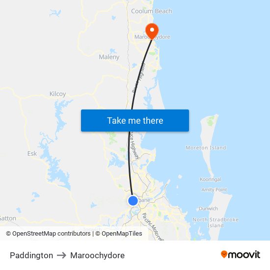 Paddington to Maroochydore map