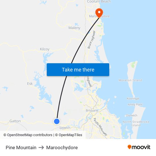 Pine Mountain to Maroochydore map