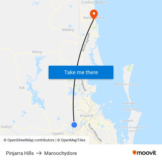 Pinjarra Hills to Maroochydore map