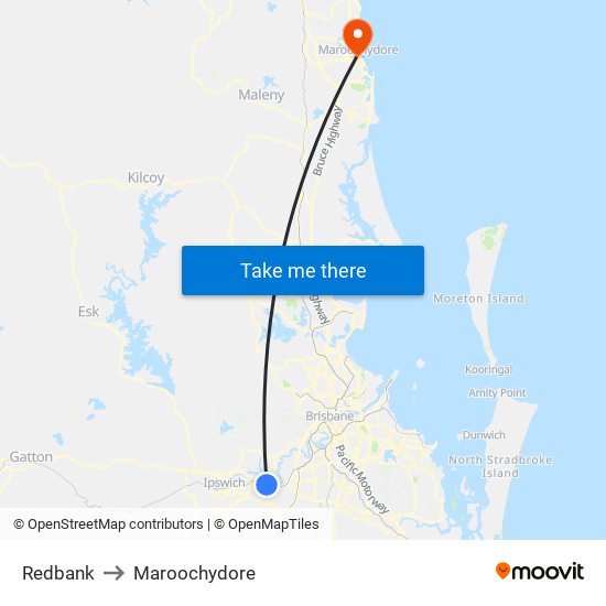 Redbank to Maroochydore map