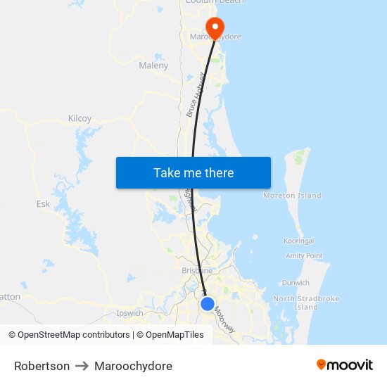 Robertson to Maroochydore map