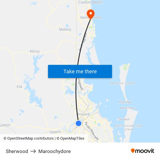 Sherwood to Maroochydore map