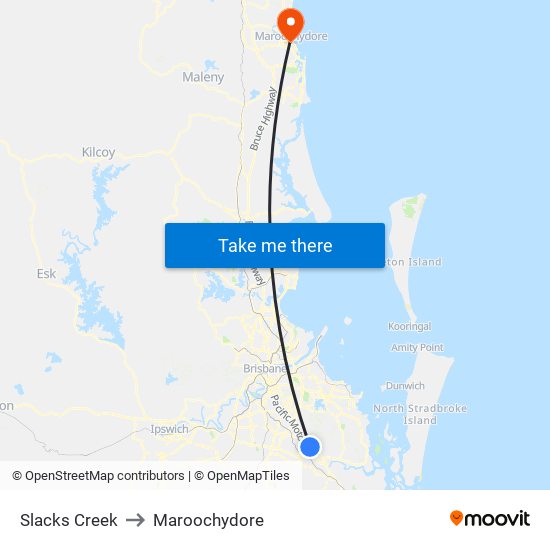 Slacks Creek to Maroochydore map